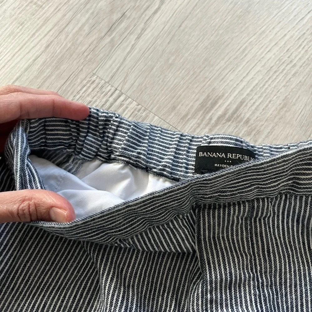 Banana Republic Hayden Pant Linen Blend Stripe White/Blue size 2
